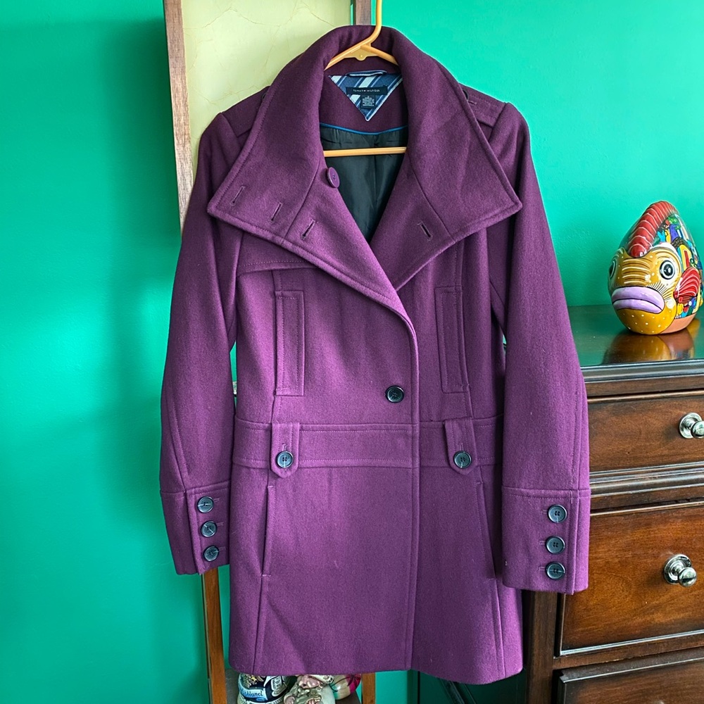 Tommy Hilfiger Purple Wool Pea Coat